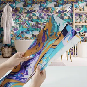 Abstract Marble Pattern Wall Sticker, Self-adhesive Removable Bathroom Waterproof Kitchen Wallpaper Suitable for Office Decoration and Home Room Decoration
