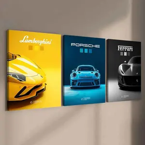 3-Piece Modern Art Canvas Prints, Solid Wood Framed Wall Decor, Wooden Wall Art, Home Decor Accessory, Decorative Artwork, Modern Home Decoration, Modern Cool Design, Car Design Posters for Living Room & Bedroom, Ideal Gift Idea