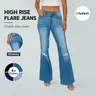 CANANA Women's High Rise Crossover Flare Bootcut Jeans Tummy Control Ripped Stretch Denim Double Button 32in Inseam Regular and Plus Size