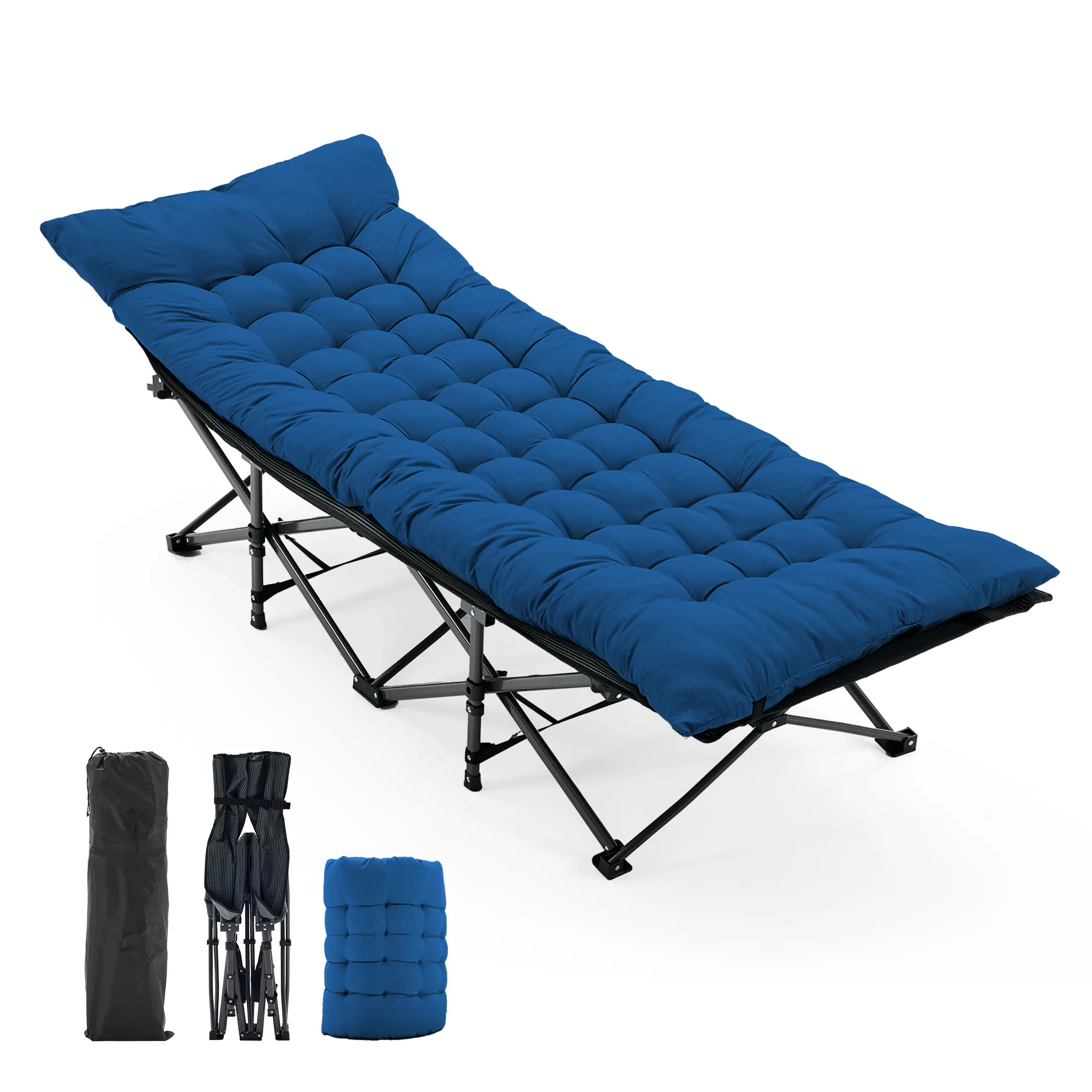 Folding Camping Cot for Adults, Heavy-Duty Portable Bed with Removable Padded Mattress, 440 Lbs Capacity and Storage Bag