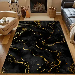 Modern theme black and gold marble pattern home rug, suitable for living room, bedroom, kitchen mat, home decoration, area rug, holiday gift for family and friends