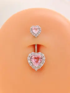 Women's Belly Button Ring, 14g Stainless Steel Navel Piercing Jewelry, Body Piercing Jewelry, Zircon Heart Design, Cute Valentine Gift for Her