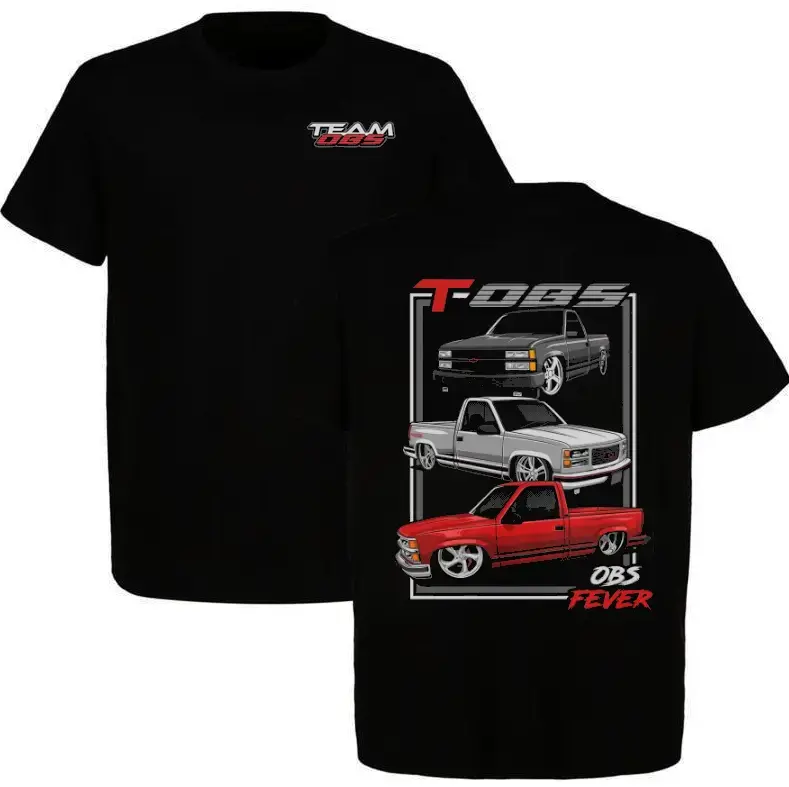Men's Soft Cotton Fitted Cut Short-Sleeve Round Neck Casual Streetwear TOBS Chevrolet OBS Fever Graphic T-Shirt - Chevy Trucks, Car Meets, Summer Outfits, OBS Gang Street Truck Style Crewneck Menswear Tops Black