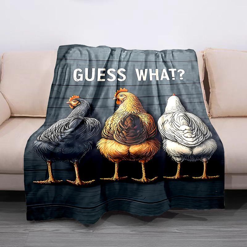 1pc Contemporary Reversible Flannel Fleece Throw Blanket - Cartoon Chicken Backside Guessing Game Print, Digital Print, All-Season Cozy Office Nap & Home Blanket, Gift for Family and Friends