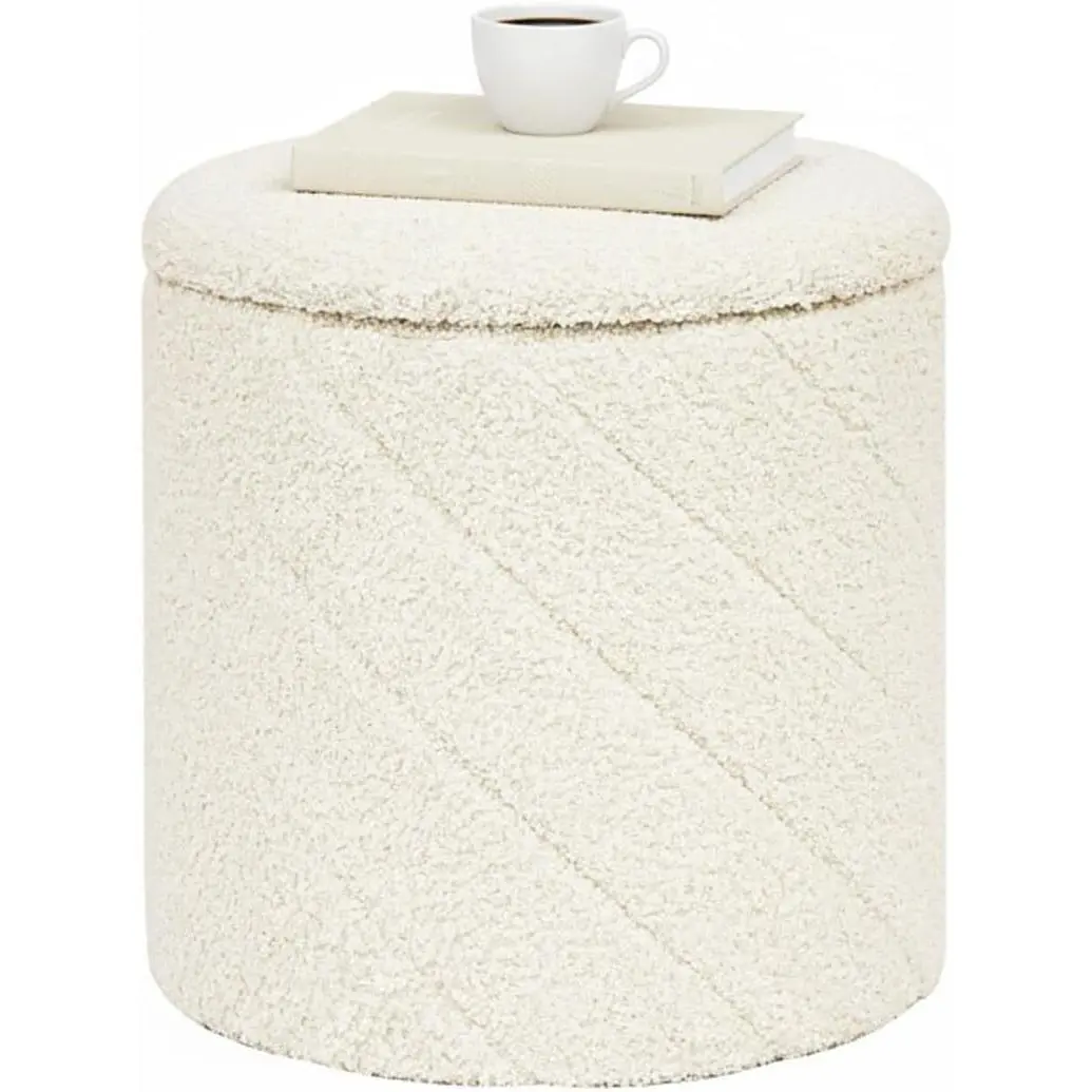 Ottoman with Stroage, oucle Round Storage Ottoman with Tray, Foot Rest Stool for Dorm Room, Living Room White, 12.99"x12.99"x13.78"