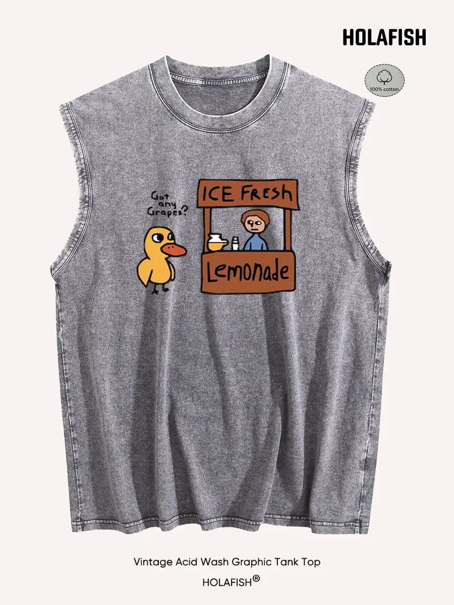 Holafish Women's Tank Top, Vintage Acid Wash Style, Oversized Breathable Cotton Fabric, Relaxed Fit for Summer Streetwear, Casual, Essential, Loose