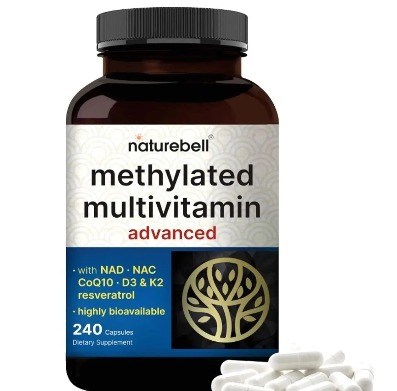 Methylated Multivitamin for Men and Women, 240 Capsules | 27-in-1 Formula with Vitamins B Complex, C, D3, K2, NAD, NAC, CoQ10, Resveratrol, Magnesium, Zinc & More | Daily Essential Vitamins