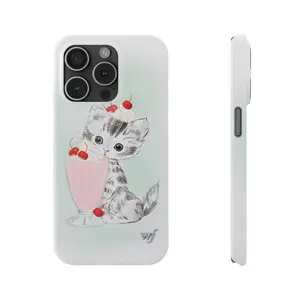 Wildflower Cases - Kitty Shake, Tough Case Protective Cover for iPhone 11-12-13-14-15-16-17 Pro, Pro Max SamSung Galaxy - Durable Protection Protective Cherry Blue Cate Cute Trendy Smartphone