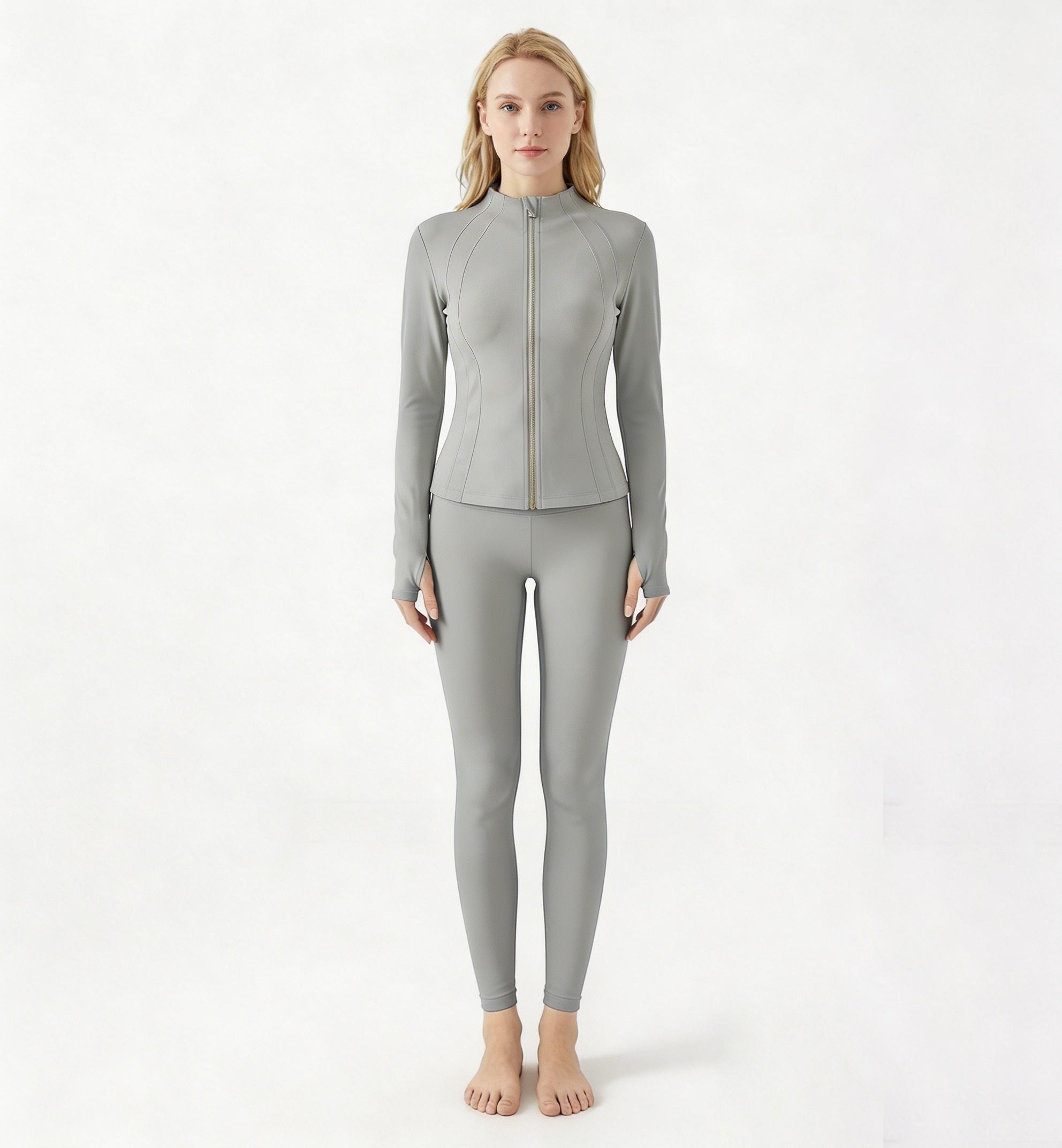 Women's Thumb Hole Zip Up Sports Jacket, Long Sleeve Active Outerwear Thumbholes Design, Casual Wear for Women