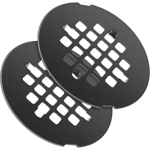 2 Pack 4-1/4 Snap in Shower Drain Cover, Round Strainer Drain Grid, Bathroom Shower Grate Cap Replacement for Hair Catcher, Stainless Steel (Matte Black)