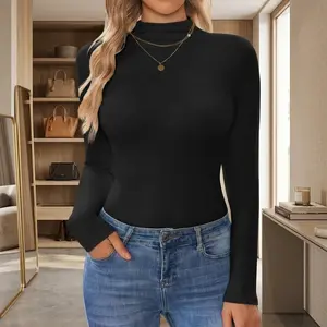 Women's Slim Fit Turtleneck Long Sleeve Shirt - Thermal Base Layer Mock Neck Top Soft Lightweight Stretch Undershirt Perfect for Layering Casual Wear Comfortable Breathable Fabric Essential Clothing