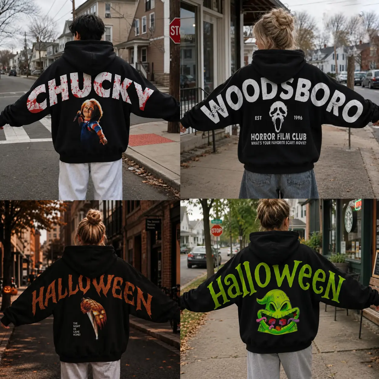 Women's Retro 90's Funny Ghostface Scream Sweatshirt Hoodie - Shoulder-to-Shoulder Back Lettering, Halloween Movie Graphic, Spooky Season Gift, Halloween Sweatshirts