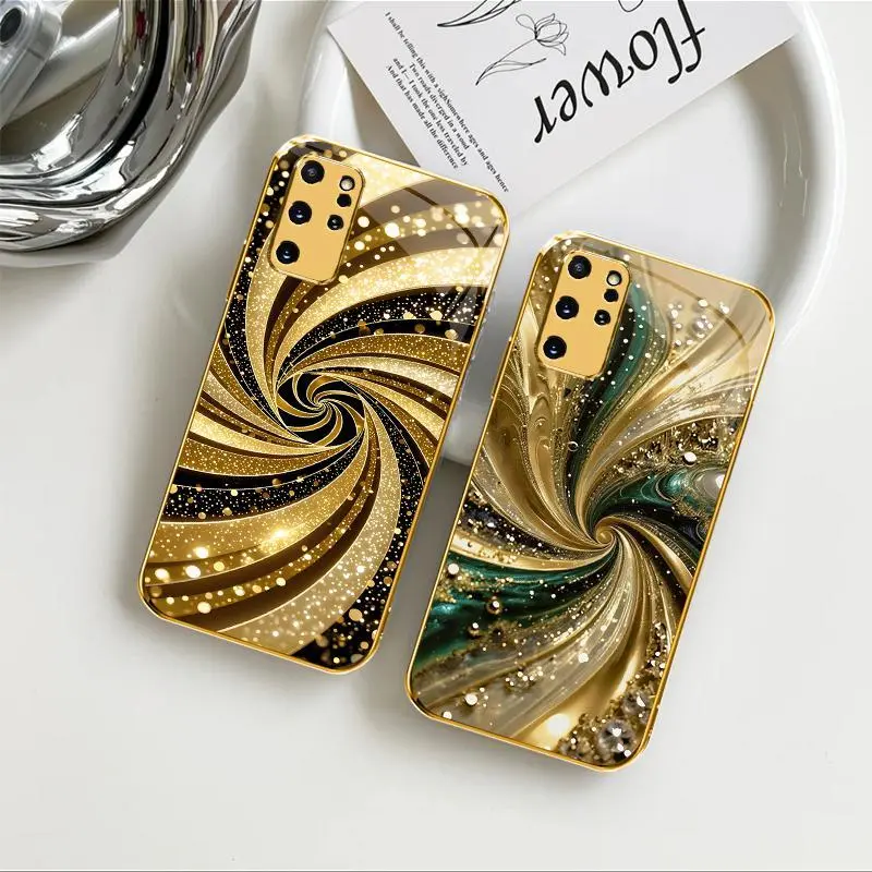 Luxury Gold-Plated Edge Smartphone Cover & Liquid Swirl Glitter Glass Screen Protector for Galaxy S20+ - Cellphone Accessories - 975