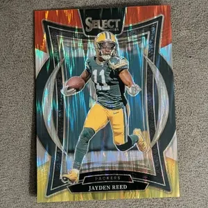 Jayden Reed 2024 Panini Select Red & Yellow Prizm Concourse Packers Card
