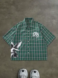 Unisex Men's American Retro Fashion Plaid Print Short Sleeve Shirt, Loose Casual Comfy Button Up Top for Daily Wear, Men's Clothes for All Seasons, Menswear