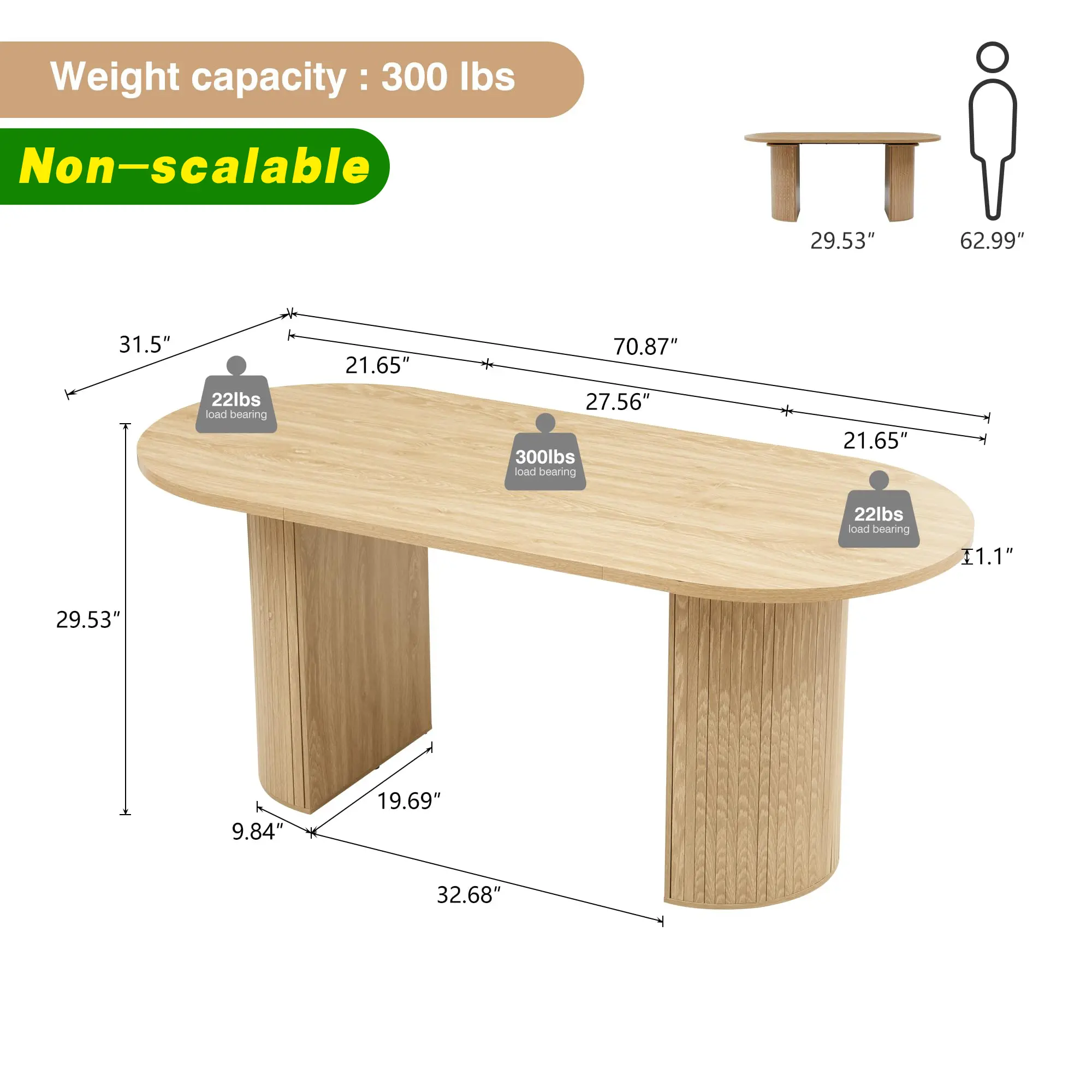 Natural 70" Oval (Semi-cylindrical Legs)
