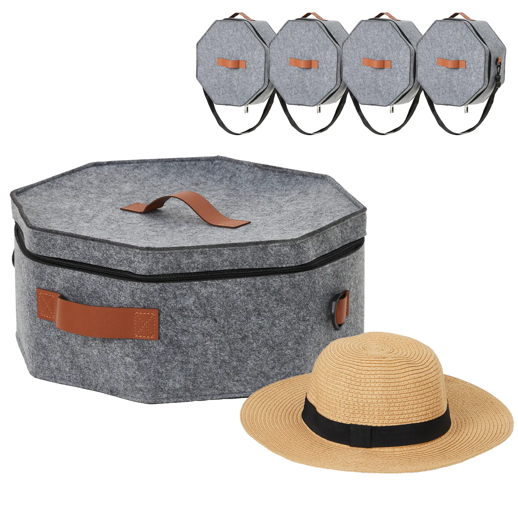 4 Pack Hat Storage Box Set, Stackable Round Brim Hats Organizer, Foldable Cowboy Box for Men & Women, Large Dustproof Cowboy Hat Travel Case – Grey