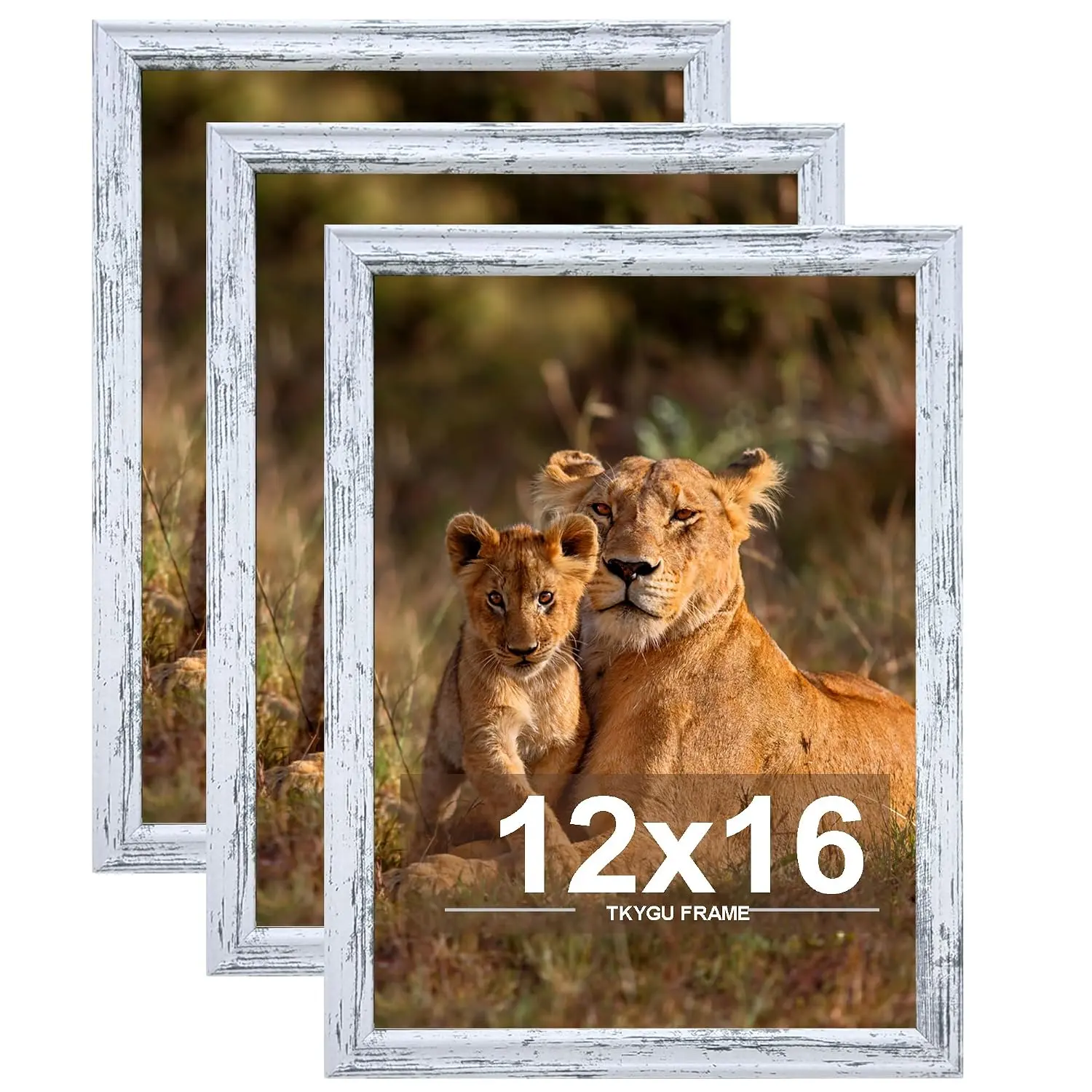 12x16 Picture frame set of 3, Woode frames Rustic White Wall Mounting Horizontally or Vertically, 12 by 16 Wall Gallery Poster Photo Frame with Shatter Resistant Plexiglass,best gift