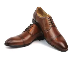 Genuine Leather Exclusive Men's Cognac Brown Cap Toe Lace Up Formal Dress Shoes London AZARMAN