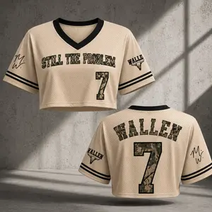 [Crop Jersey] Retro 2026 Concert Crop Football Jersey, Still The Problem 7 Camo Shirt, Y2K Streetwear Crop Top, Women’s Fashion Tee
