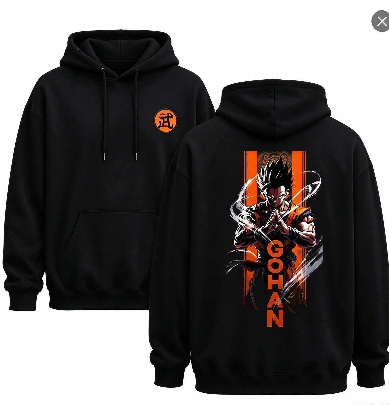 Dragon Ball Gohan Double Sided Print Hoodie, Anime Graphic Hooded Sweatshirt, Unisex Streetwear Pullover, Vintage DBZ Long Sleeve Hoodie