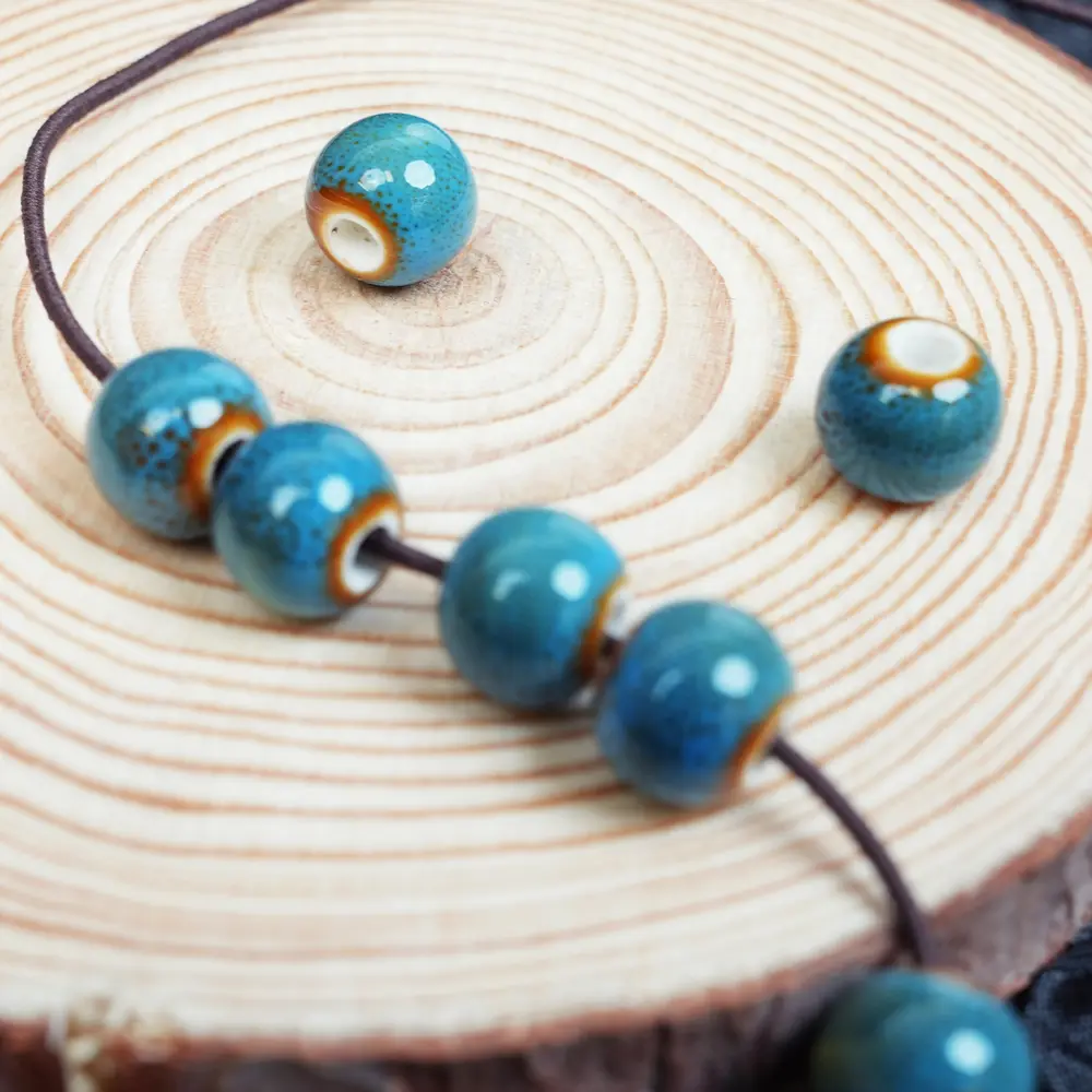 LUMAWU Handmade DIY Porcelain Beads | Leopard Blue Glaze Texture & Trendy Art Design (8mm, 10 pcs)