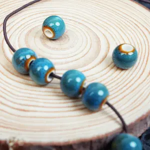 LUMAWU Handmade DIY Porcelain Beads | Leopard Blue Glaze Texture & Trendy Art Design (8mm, 10 pcs)
