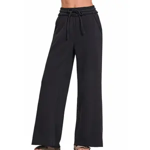 Zenana Fleece Exposed Seam Wide Leg Sweatpants