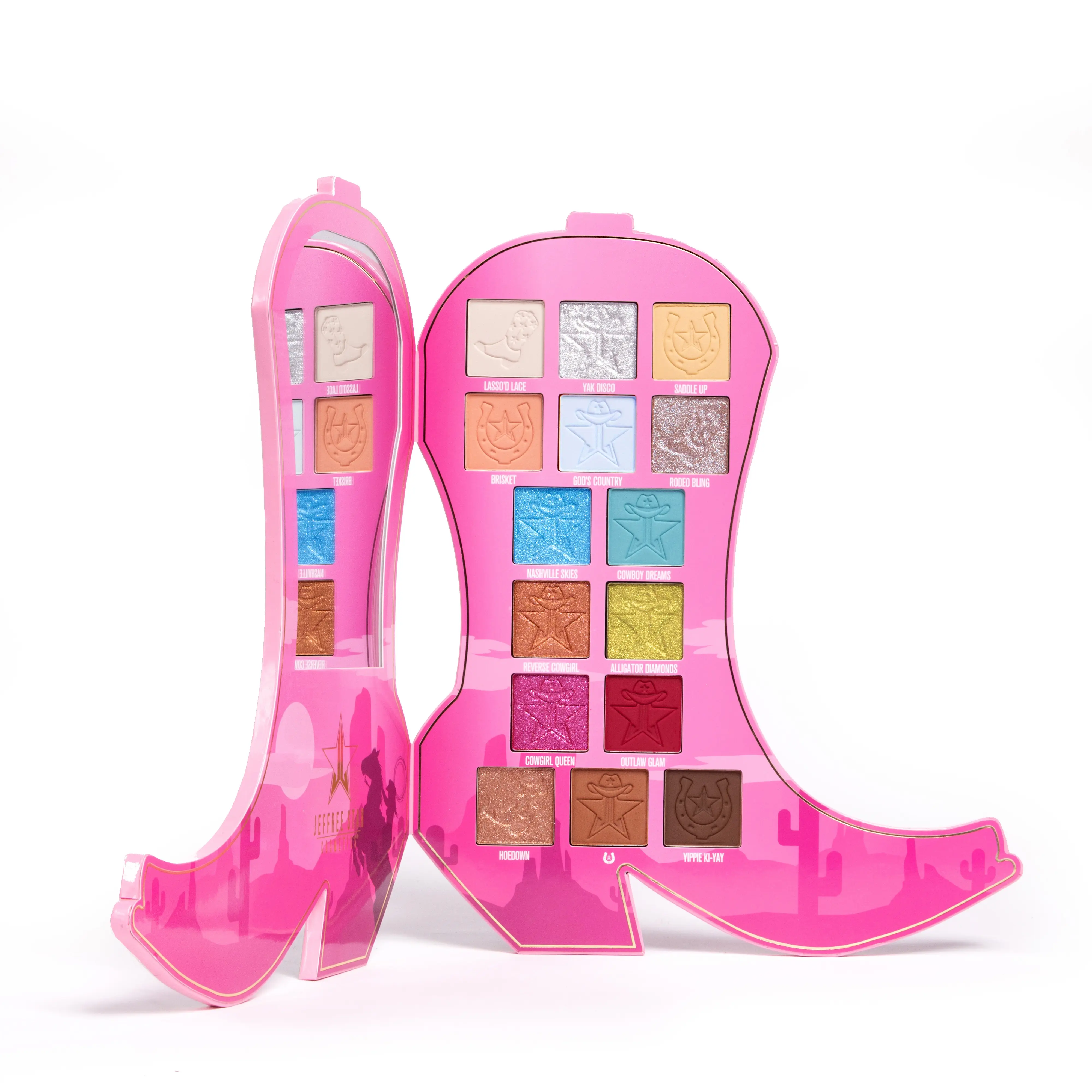 Jeffree Star Cosmetics Cowgirl Queen Artistry Palette - Pink Boot Shaped Palette with 15 Western Inspired Shades - Matte, Shimmer, Metallic & Reflective Finishes