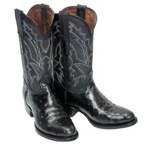 Black Round Toe Embossed Ostrich Boots - El Reparo