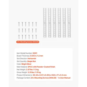 VEVOR Shelf Pilaster, 36.3-inch 6 Pack, Adjustable Shelf Brackets Steel Mortise Mount Pilaster Strip Standards with 24 Screws, Suitable for Wall Shelving System Cabinet Closet Organization