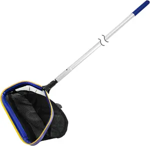 Pool Deep Skimmer Net with 3ft-10ft 1.0mm Thick Adjustable Aluminum Pole & Fine Mesh Bag - Leaf Rake for Above Ground & Inground Swimming Pools, Removes All Debris