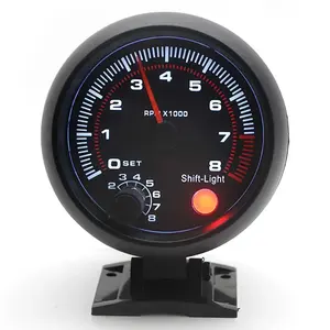 YOMIRACING Universal 3 3/4" Black Tachometer with Inter Shift Light, Blue LED, 0-8000 RPM Car Meter, Racing Instrument, Hard Wiring Required, Operating Voltage 36V, No Battery Needed