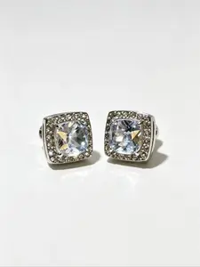 Unisex Oxidized Full Drill Square Zircon Stud Earrings, Party Fashion Jewelry, Daily Wear Accessory, Elegant Birthday Gift