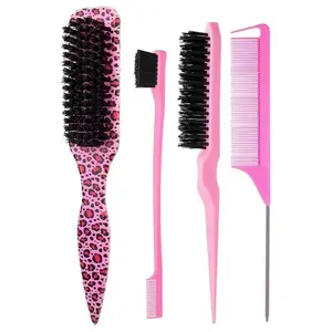 4PC/set Unisex Hair Styling & Beard Brush, Professional Fragrance-Free Grooming Comb, Gradient Hair Comb with Haircut Cleaning Brush, Scalp Massage Detangling Tool for Thick & Thin Hair, Portable Grooming Tool for Travel, Bathroom, Daily Use, School, Hol