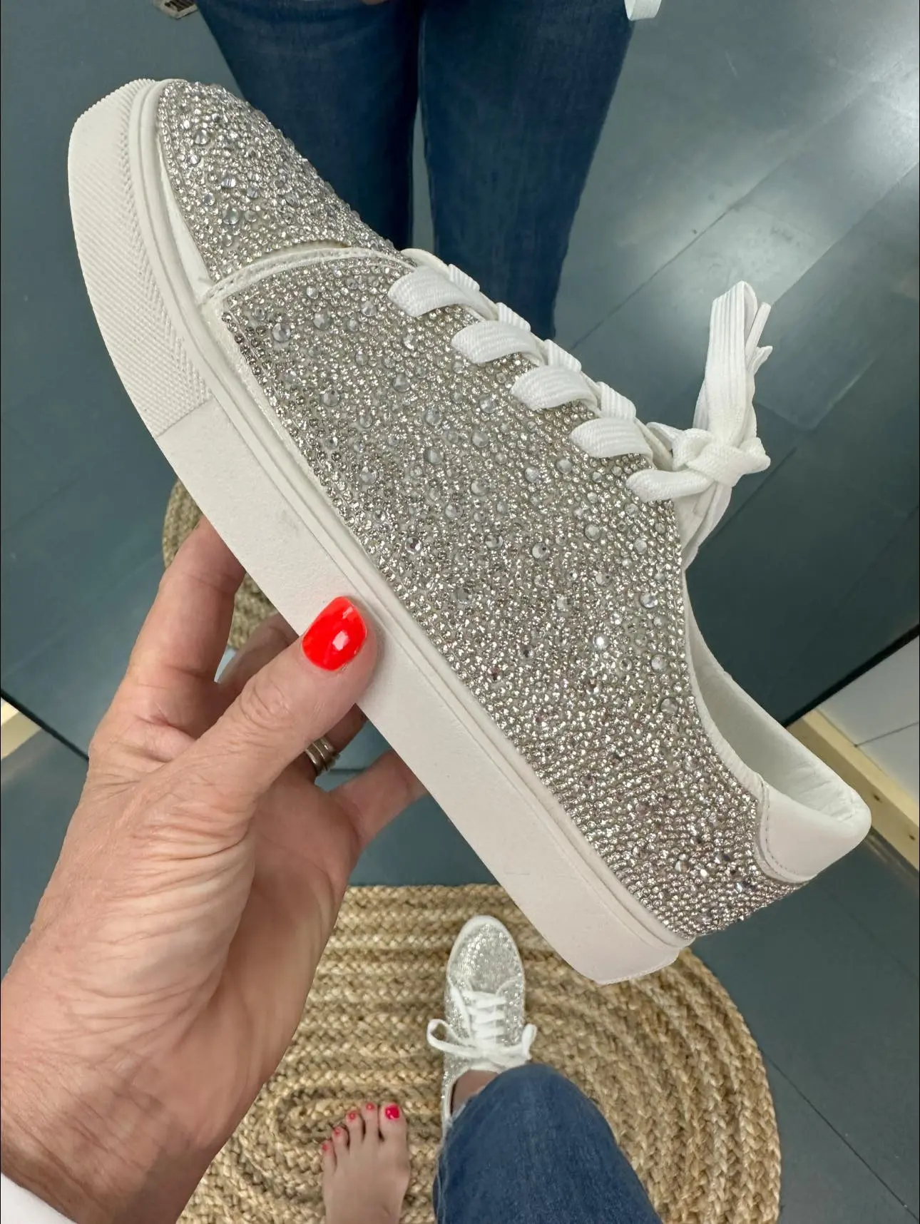 Women's Cherry Rhinestone Sneaker - Casual Trainer - Footwear