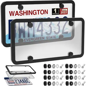 2 Pcs License Plate Frames Covers License Plate Protector For Car Licence Plates Holder Front Rear Protector With Screw Caps Kit