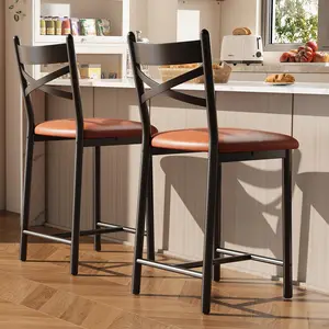 Garvee Bar Stools Set of 2, Counter Height Bar Chairs with Back and Thick Cushion, Upholstered Dining Chairs with Padded Seat, Barstools for Kitchen Island, Bar, Dining Room, Modern Brown