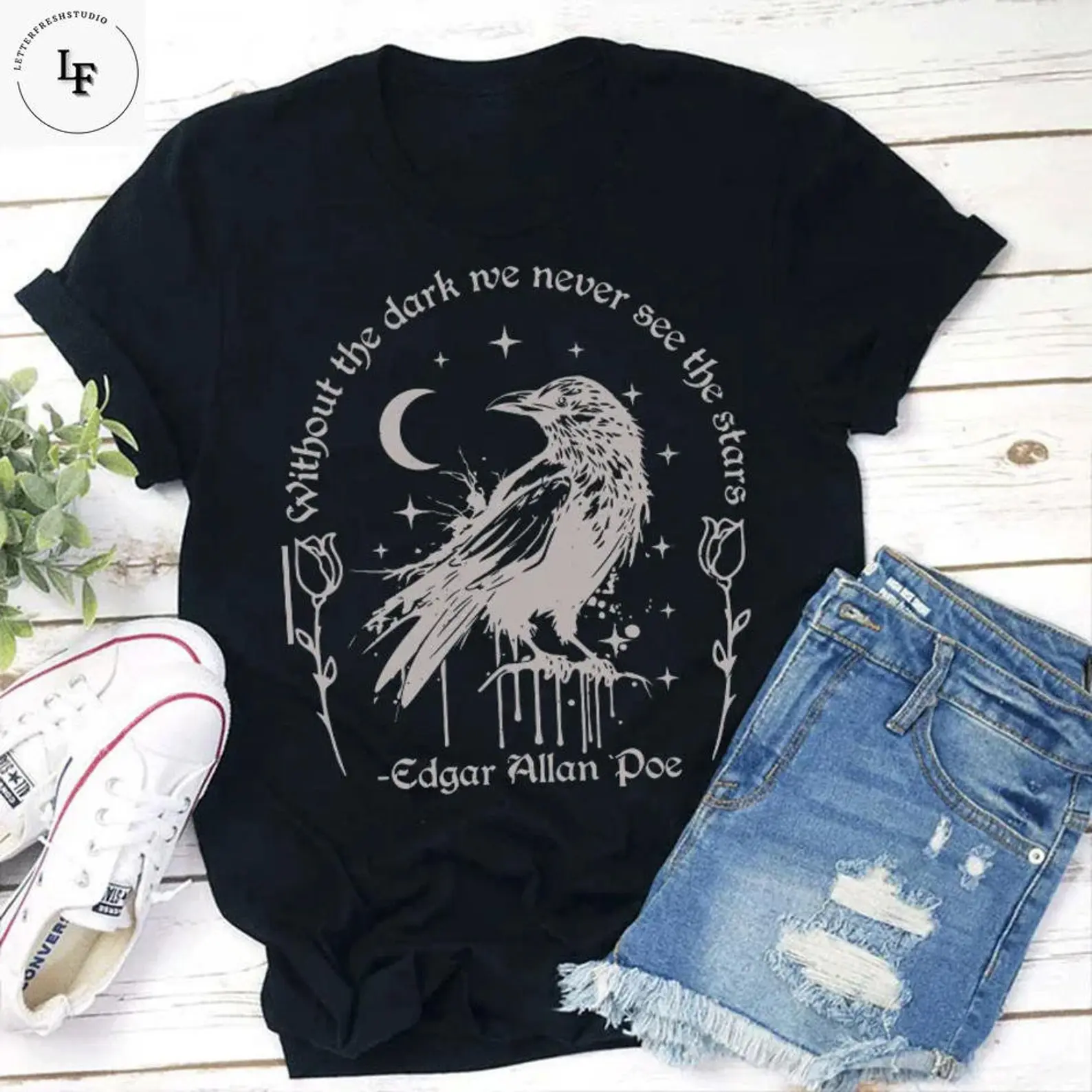 Without The Dark We Never See The Stars Teacher Vintage T-Shirt, Teacher Shirt, Literature Shirt, Poem Shirt, Edgar Allan Poe Shirt