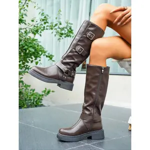 Women’s fashionable sports boots, casual side-zip motorcycle boots, women’s knee-high motorcycle boots