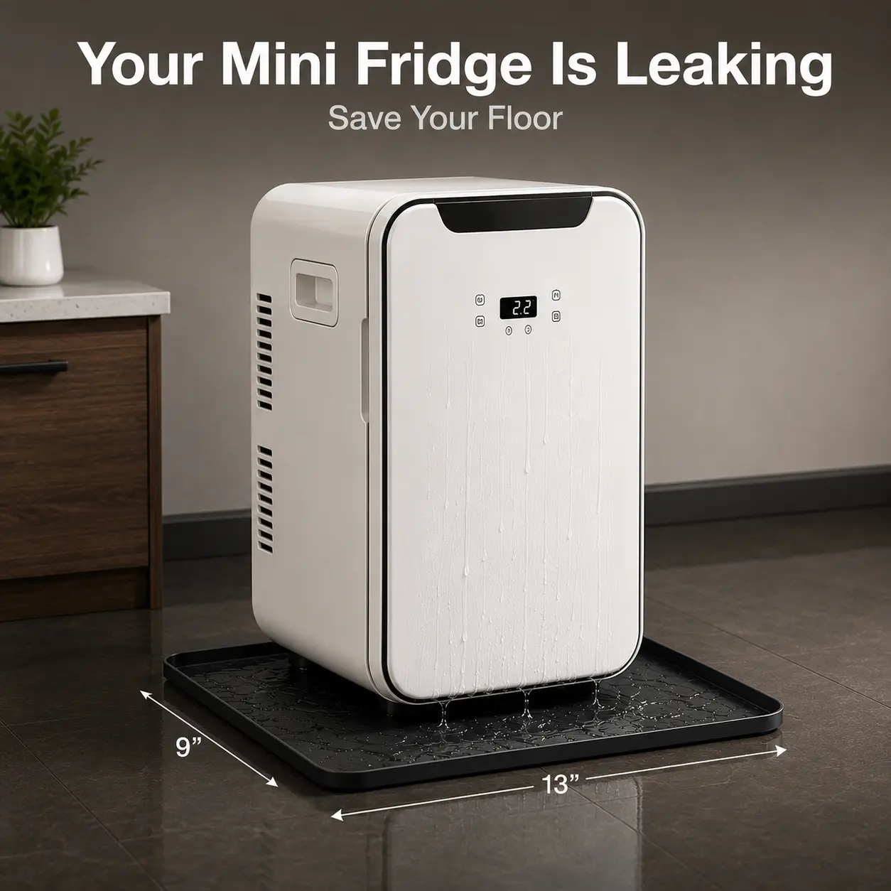 Mini Fridge Silicone Mat with Convex Edge -13.0" x 9.0" -Mini Personal Fridge Cooler Mat Prevents Appliance Leaks and Spills, Providing The Ultimate Floor Protection for Appliances Black