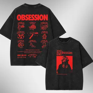 Obsession 2026 Movie Vintage Washed T-Shirt One Wish Willow Graphic Tee Curry Barker Horror Film Shirt Ethan Red Portrait Grid Doodle Apparel Retro Y2K Grunge Oversized Unisex Streetwear Heavyweight Cotton Premium Wash Tee Black Gift