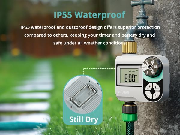 QUOBAS Sprinkler Timer for Garden Hose, Programmable Digital Brass Water Timer with Rain Delay/Auto/Manual 3 Modes, Pool, Lawn, Drip Irrigation System, Battery Powered