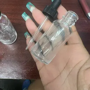 PICK Clear Boston Round (1 BOTTLE FULLED ) dropper Bottles 1oz 2oz 4oz Transparent with Black Caps for Perfumes Fragrances Oils Easy Dispensing
