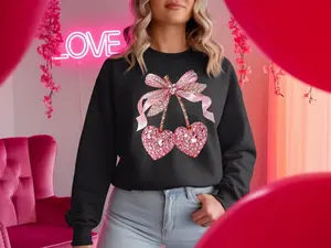 Faux Rhinestone Cherries Sweatshirt Crewneck Soft Breathable Fabric Machine Washable Casual Outfit Layering Option for Everyday Wear