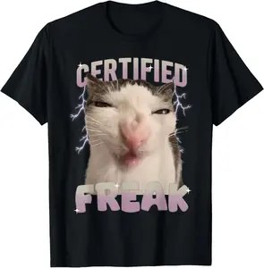 100% Cotton Cat Meme Certified Freak Eat Cement Cursed Cat Funny T-Shirt