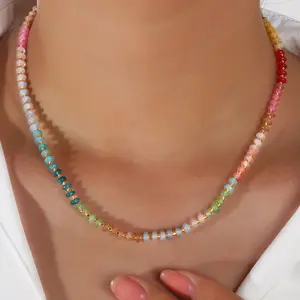Light Luxury Gradient Crystal Necklace — Colorful Gemstone Beaded Necklace | Summer Goddess Elegance | Niche & Refined