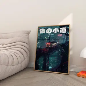 [SALE UP TO 50% - UNFRAMED] Japanese Cyberpunk Night - Wall Art with Train - Neon Cityscape Poster - Art for Modern Home Decor- Complimentary Delivery
