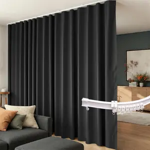 Room Divider Curtains Flexible Ceiling Tracks set,Blackout Ceiling Track Curtain for Sliding Glass Door Living Room Bedroom,Ceilings Curtain Rod  Divider Panel W100xH84 Black Drape&White rail