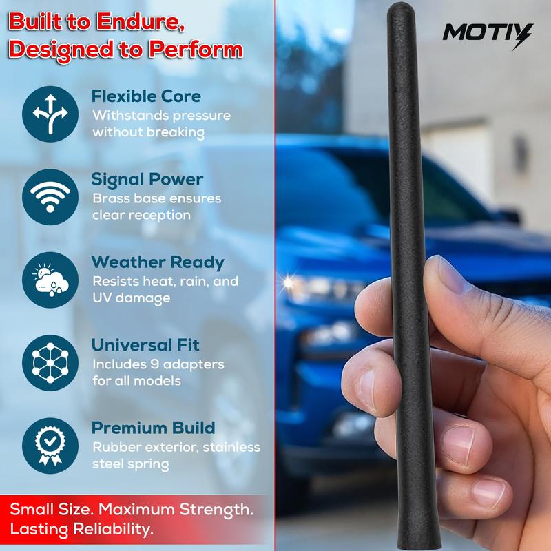 Motiv 7.8″ Short Truck Antenna–Stubby Car Wash Safe Flexible Spring & Brass Base–Universal Replacement Auto Radio Antenna for Truck & Car, Fits Chevy Silverado, GMC Sierra, F-150, RAM, Tacoma, Jeep
